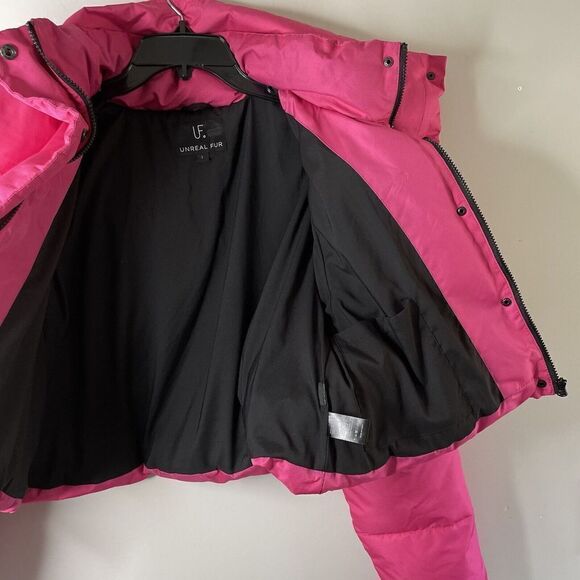 UNREAL FUR Puffer Jacket Womens Large L Barbie Pink Phaedra Cropped - Picture 6 of 12